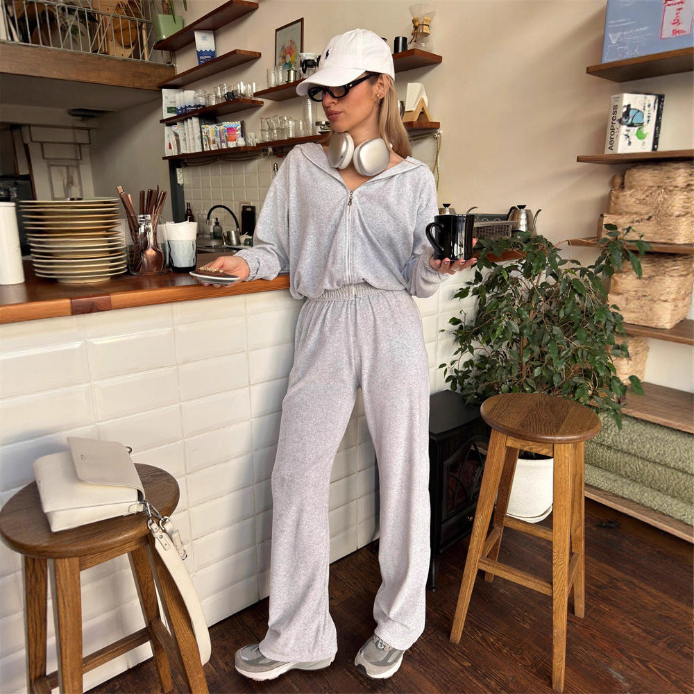 Damen Jumpsuit-Set Kurzer Kragen Elastischer Bund Schwarz - Norvielle