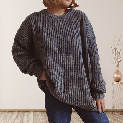 Damen Grobstrickpullover Überschnittene Schultern Beige