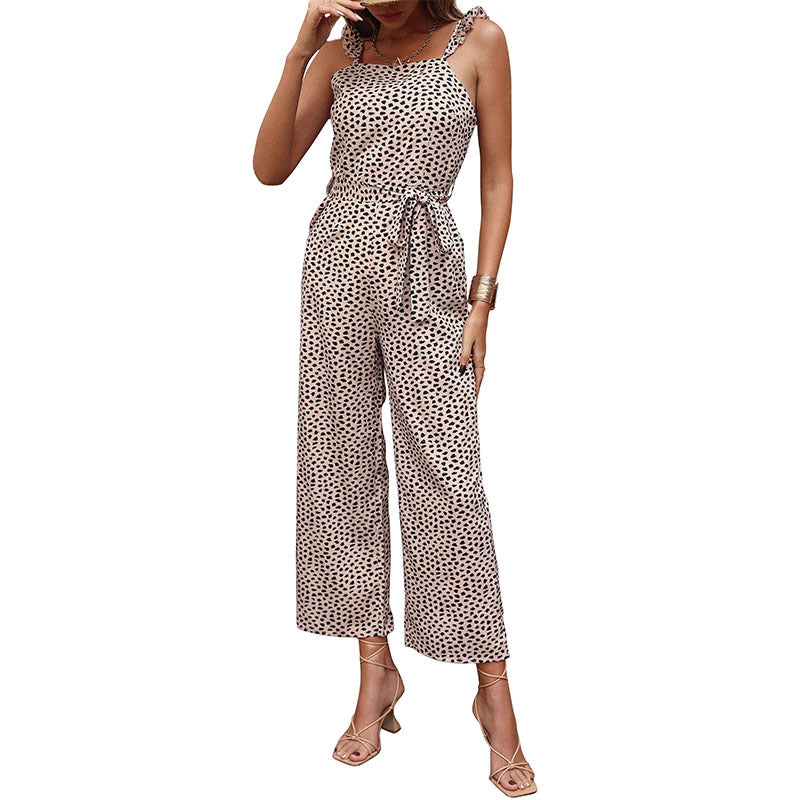 Damen Jumpsuit Feinpunktmuster Taillengürtel Norvielle