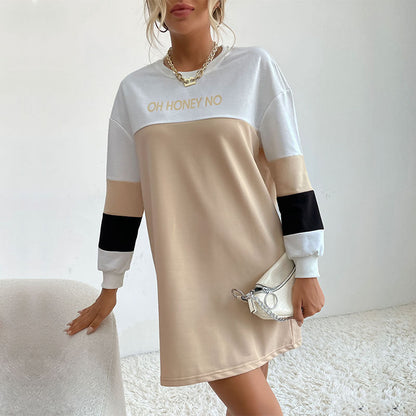 Damen Sweatkleid Blockstreifen Rundhalsausschnitt
