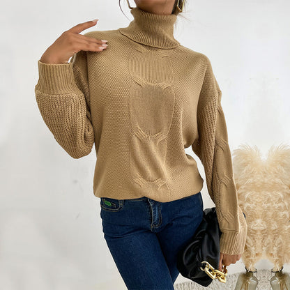 Damen Pullover Grobstrick Hochkragen Beige