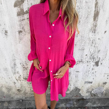 Damen Oversize Blusen-Shorts-Set