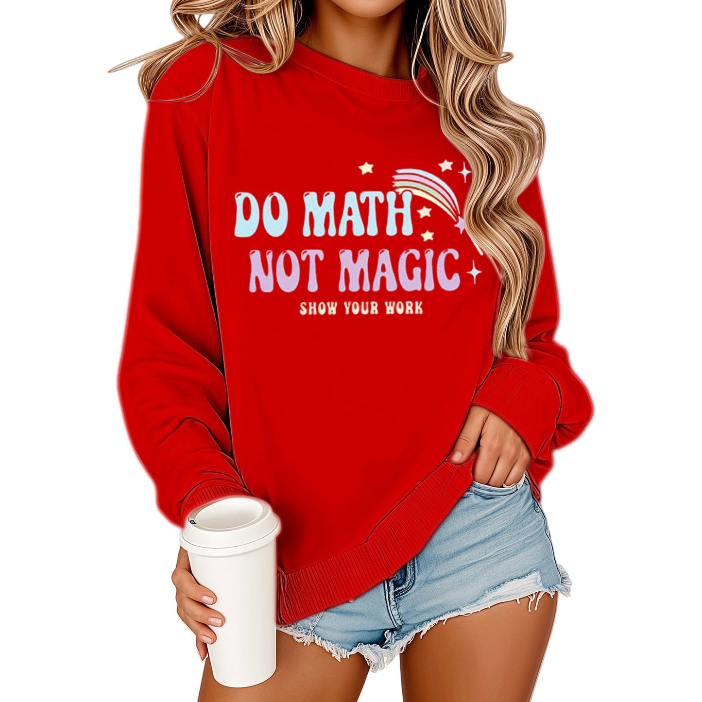 Damen Sweatshirt Mathematikdruck Lässig Beige Norvielle