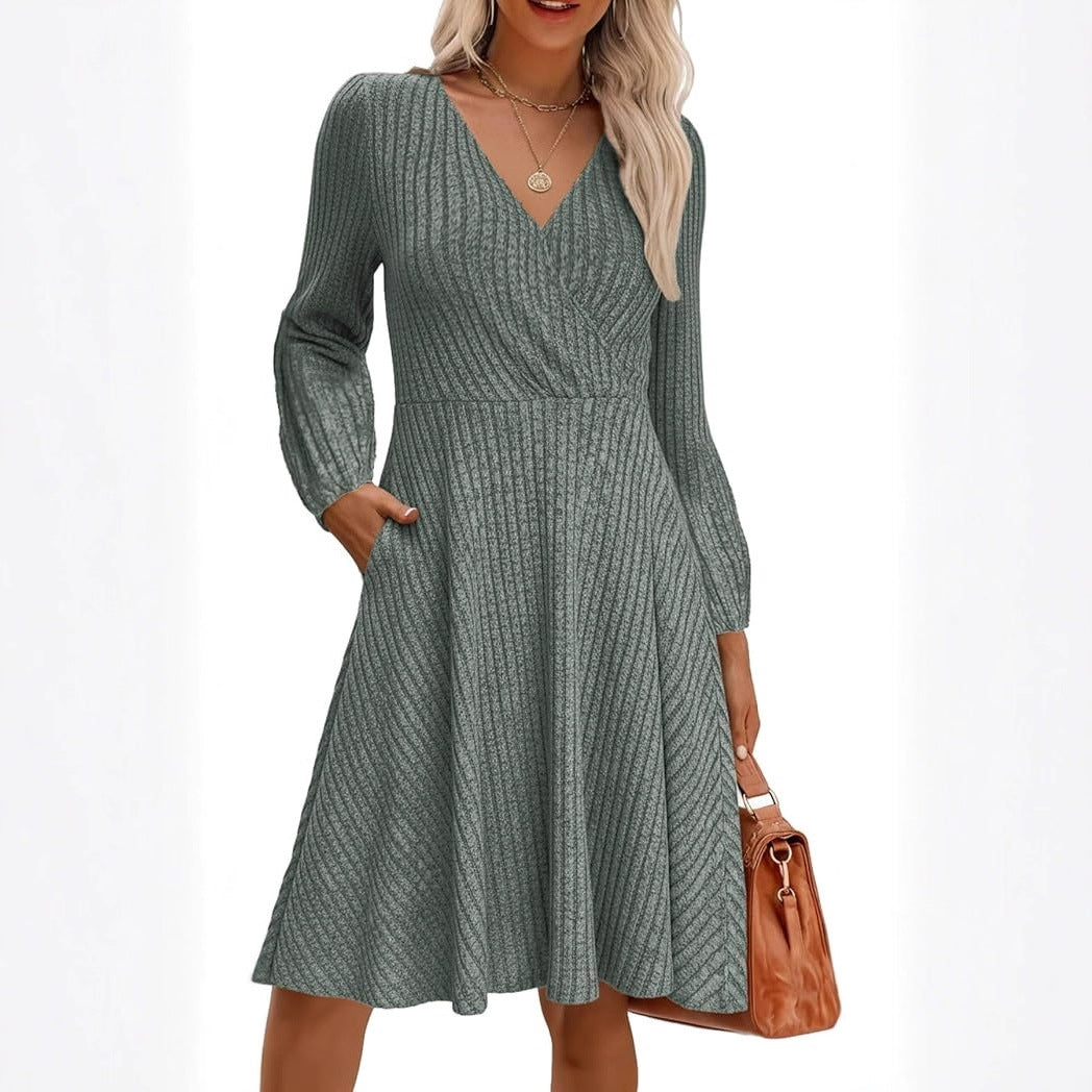 Damen Minikleid Viskose Strukturiert Voluminöse Ärmel