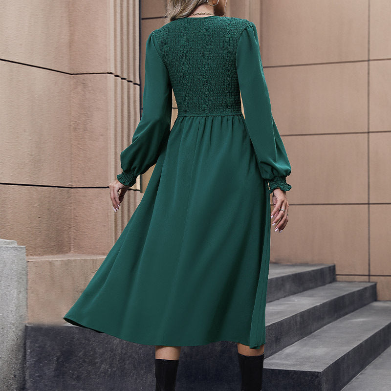 Damen Midikleid Strukturiertes Oberteil Fließender Rock Norvielle