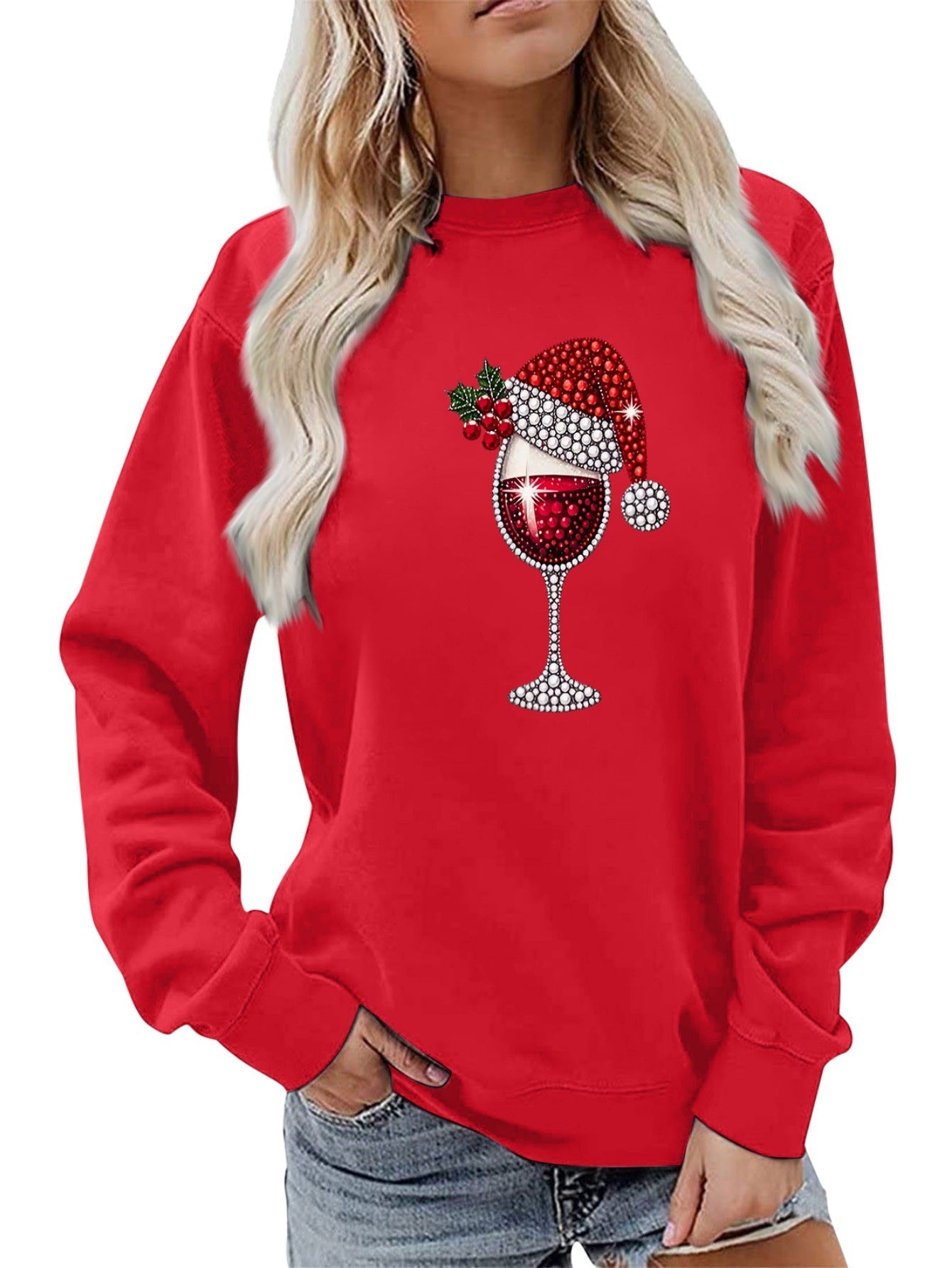 Damen Sweatshirt Weich Innenfutter Weinmotiv Norvielle