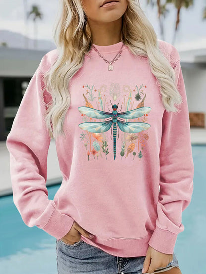 Damen Sweatshirt Libellen-Print Botanisches Design Norvielle