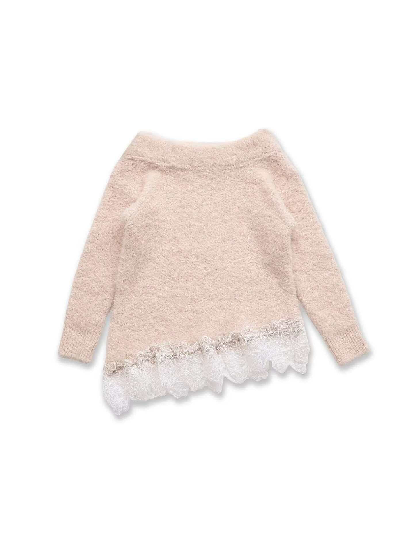Damen Pullover Spitzenabschluss Weiß