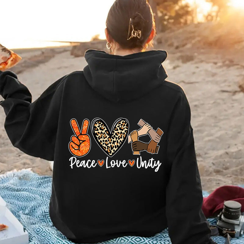 Damen Kapuzenpullover Peace Love Unity Design Norvielle - Norvielle