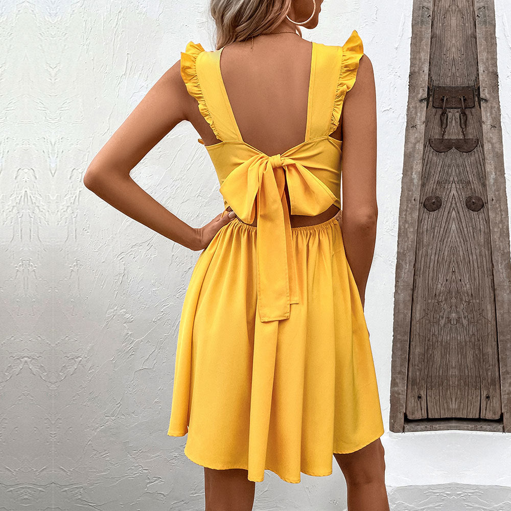 Damen Minikleid Sommer Rüschendetails V-Ausschnitt Norvielle - Norvielle