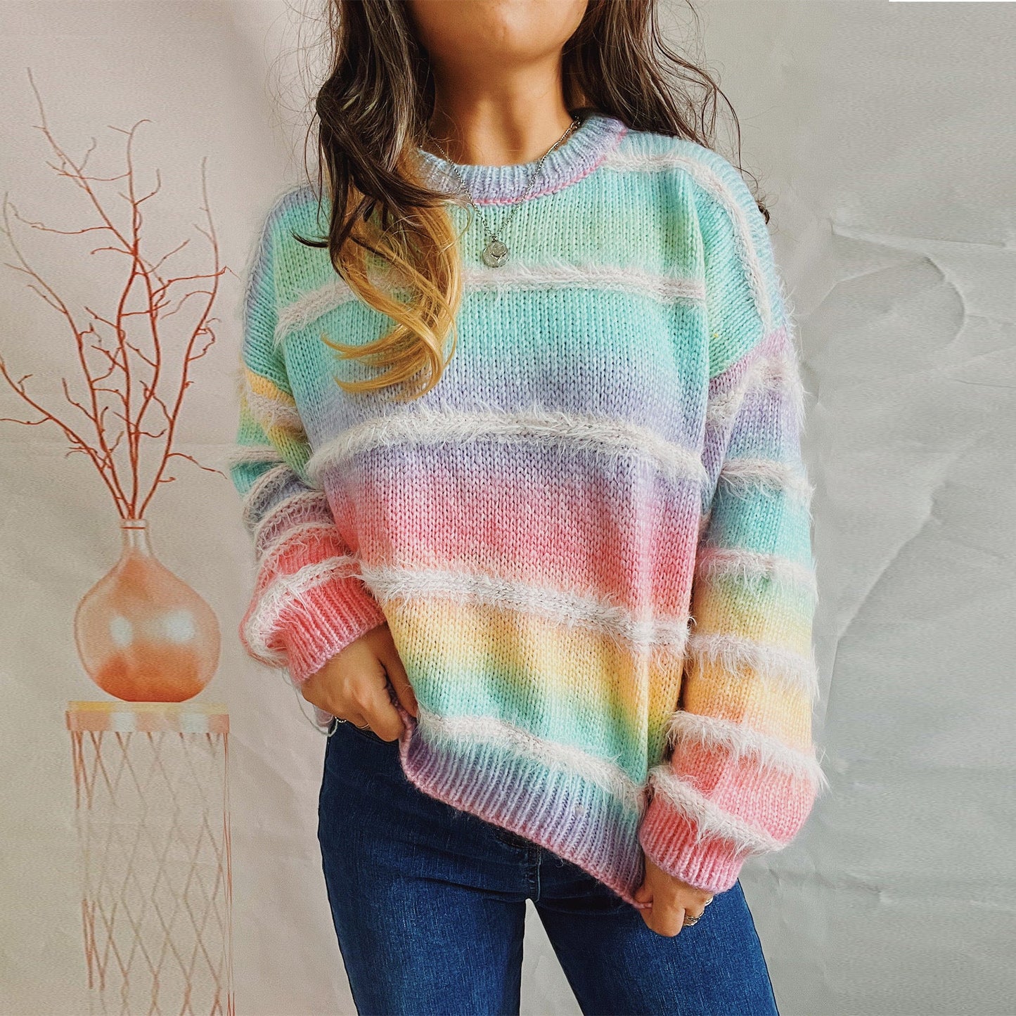 Damen Strickpullover Flauschig Weich Farbverlauf - Norvielle