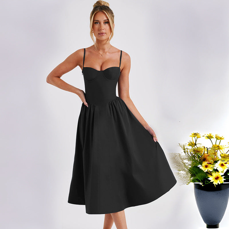 Damen Midi-Kleid Ästhetischer Herzausschnitt Schwingender Rock
