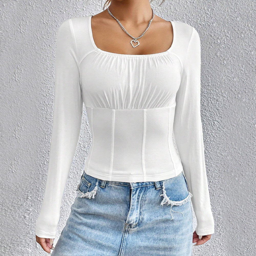 Damen Langarmshirt Quadratischer Ausschnitt Figurschmeichelnd