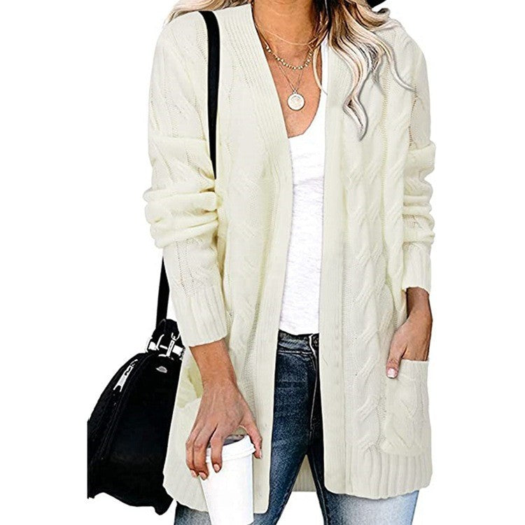 Damen Strickjacke Kabelmuster Offene Taschen Norvielle