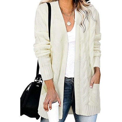 Damen Strickjacke Kabelmuster Offene Taschen Norvielle