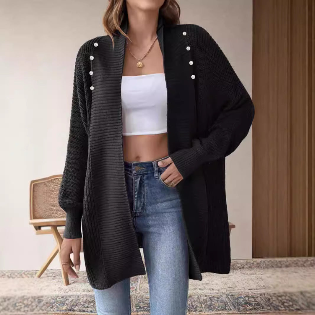 Damen Strickjacke Perlknöpfe Elegantes Design Norvielle