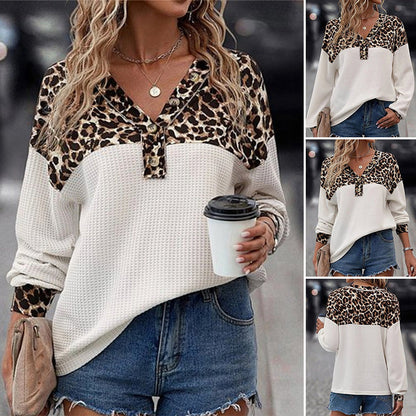 Damen Oberteil Leo-Design Knopf-Detail Bluse