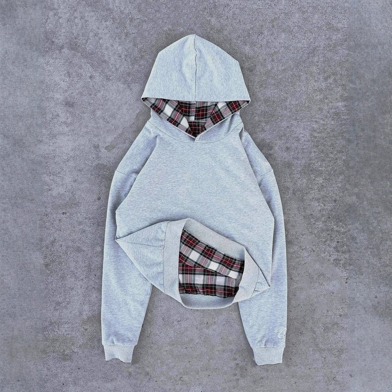 Damen Kapuzenpullover Gestepptes Innenfutter Karomuster Grau - Norvielle