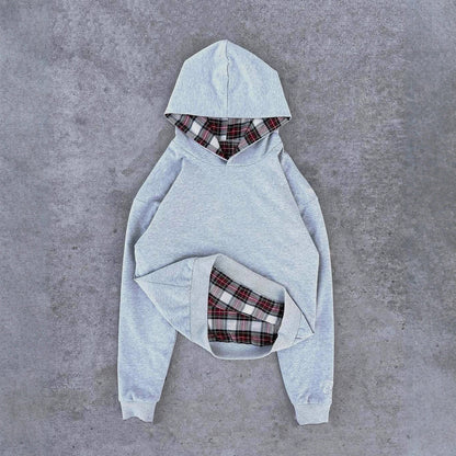 Damen Kapuzenpullover Gestepptes Innenfutter Karomuster Grau - Norvielle