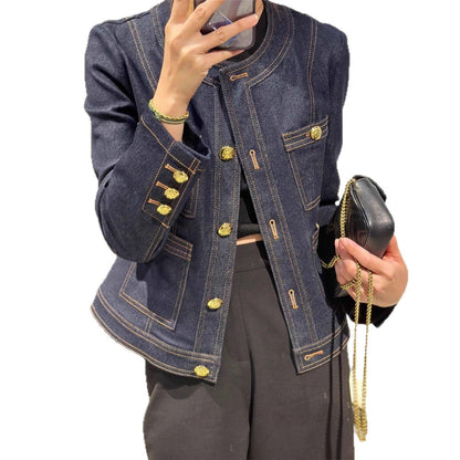 Damen Denimjacke Goldene Knöpfe