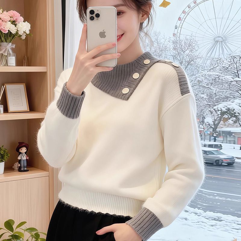 Damen Piqué Pullover mit Knöpfen Norvielle