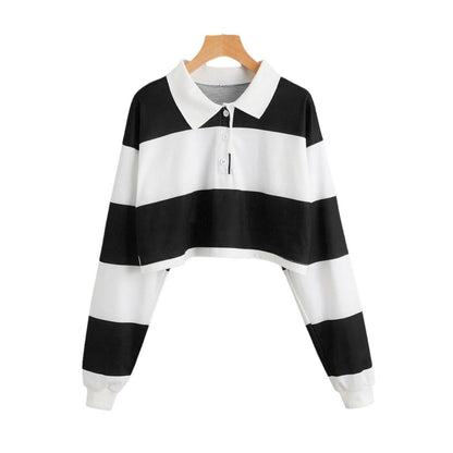 Damen Kurzarm Polo Sweater Bunte Streifen