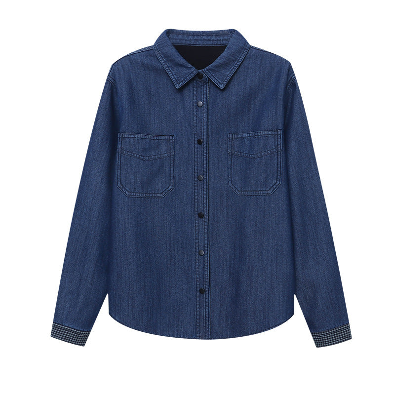 Damen Denim-Hemdjacke Kariert