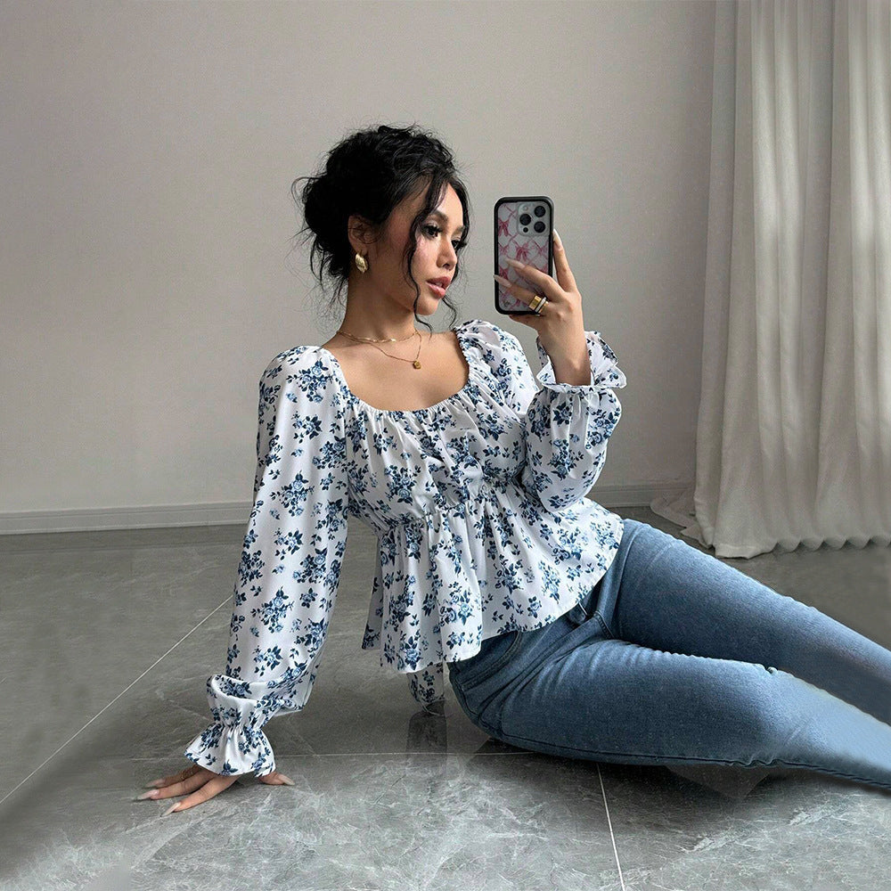 Damen Bluse Voluminöse Ärmel Floralmuster Norvielle