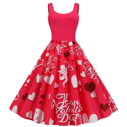 Damen Swing-Kleid mit Herzmotiven Rosa