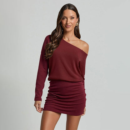 Damen One-Shoulder-Kleid Rippstruktur