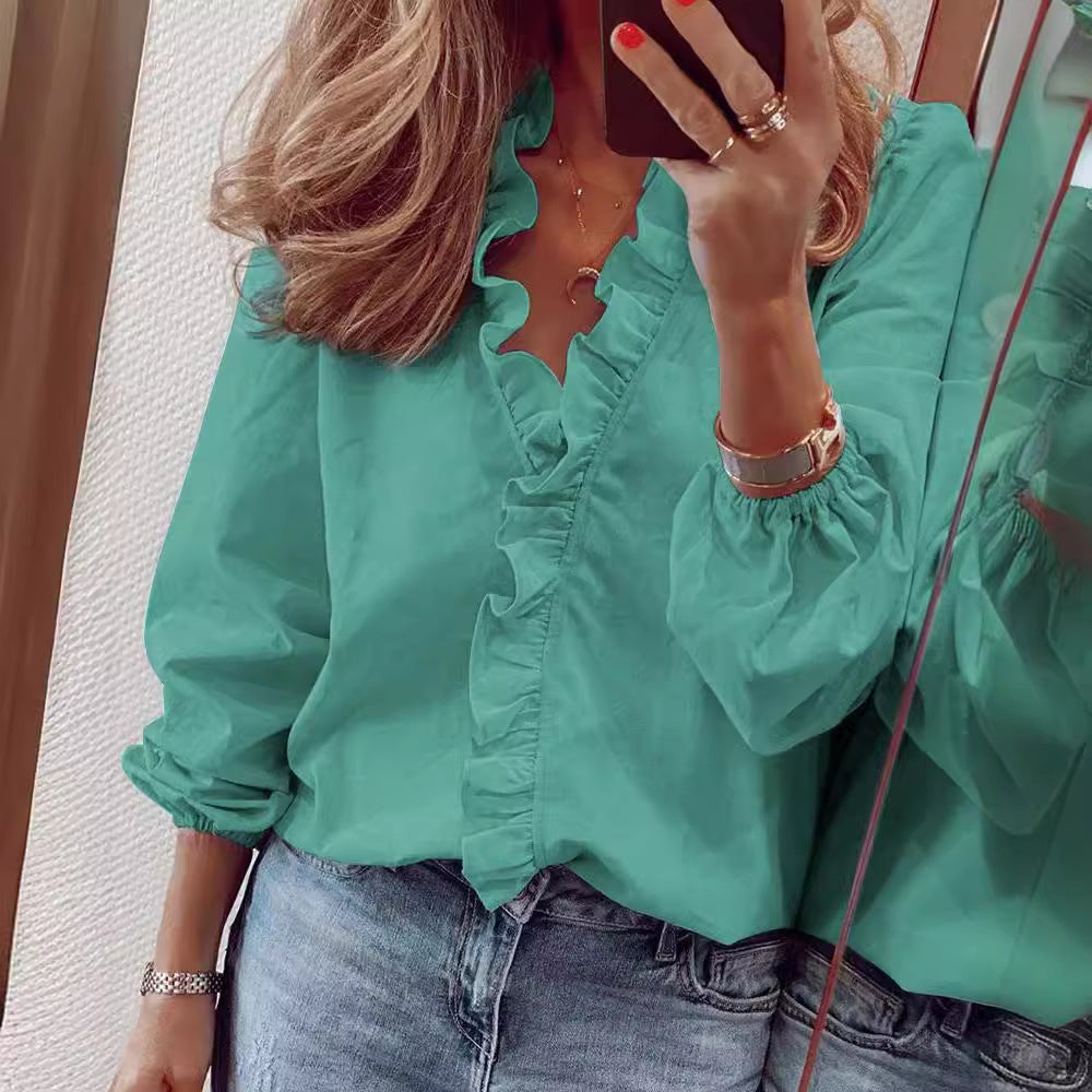 Damen Bluse Rüschendetail Elegante Bluse