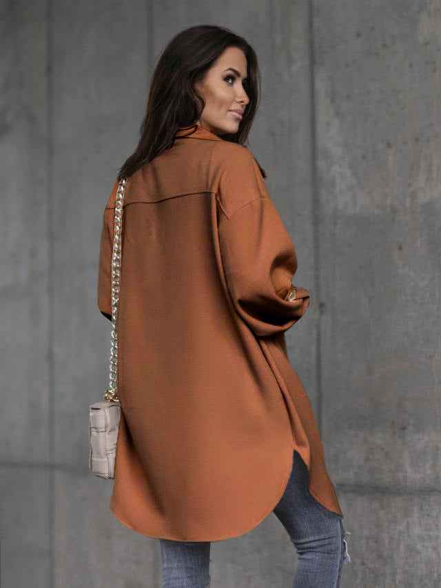 Damen Übergangsjacke Reverskragen Knopfleiste Longshirt-Stil