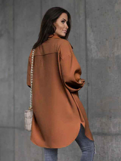 Damen Übergangsjacke Reverskragen Knopfleiste Longshirt-Stil