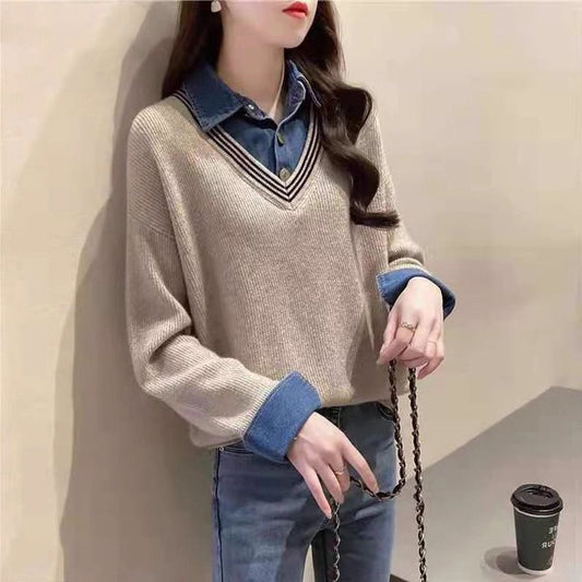 Damen Strickpullover Hemdkragen Norvielle - Norvielle