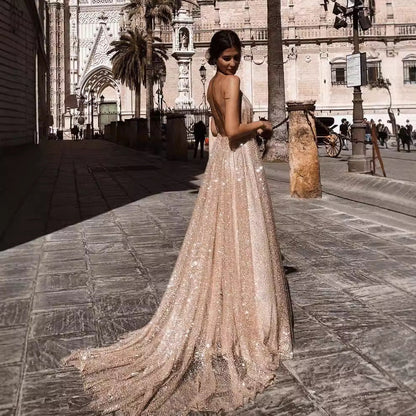Damen Abendkleid V-Ausschnitt Pailletten Norvielle