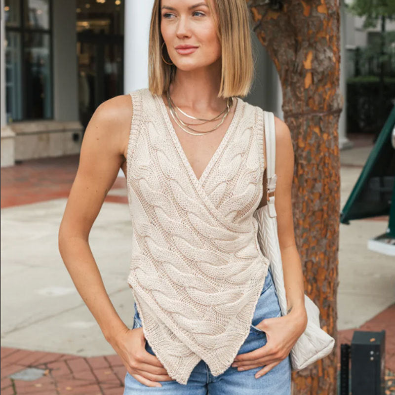 Damen Strickoberteil Asymmetrisch Zopfmuster Norvielle