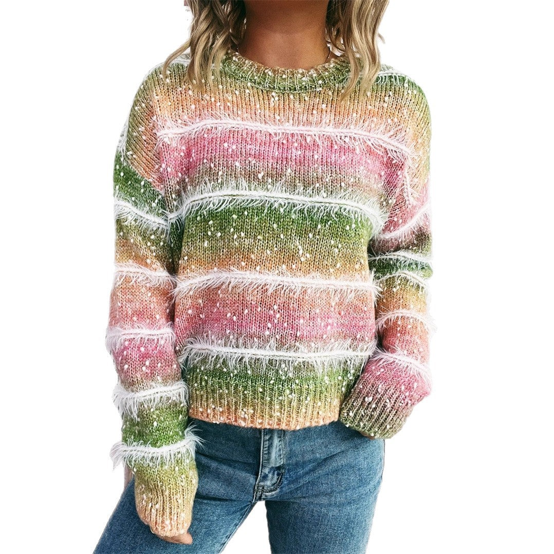 Damen Strickpullover Kuschelig Fransen-Design Beige