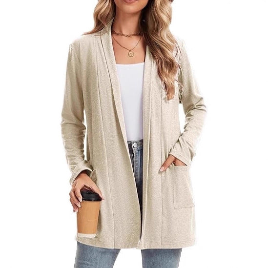 Damen Langarm-Cardigan Offene Front Taschen Norvielle - Norvielle