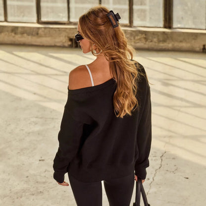 Damen Off-Shoulder Pullover Breite Ärmel Modisch Norvielle