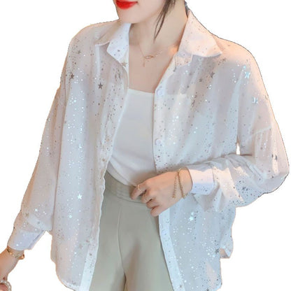 Damen Bluse transparent mit Sternen Norvielle
