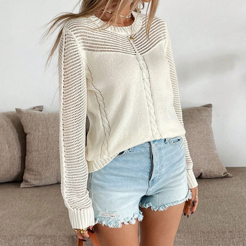 Damen Pullover Netzdetails Zopfstrick Norvielle