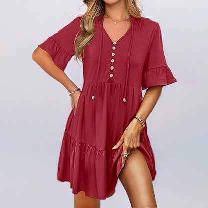 Damen Kleid mit Knöpfen und Volant