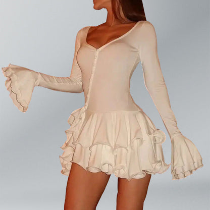 Damen Minikleid Rüschen Druckknopfverschluss Norvielle - Norvielle
