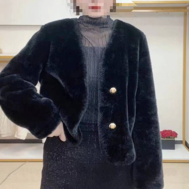 Damen Kurzjacke Flauschig mit Knöpfen Norvielle - Norvielle