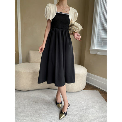 Damen Maxikleid Puffärmel Dekorativer Ausschnitt