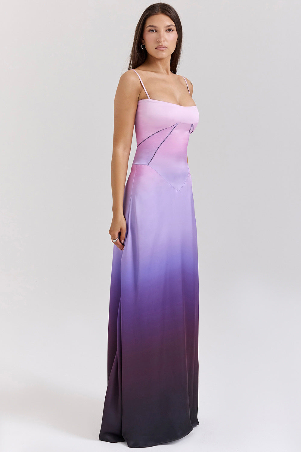 Damen Satin Maxikleid mit Trägern Figurbetont