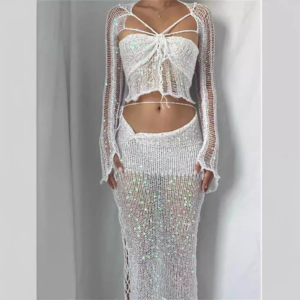 Damen Netzhose Glitzernde Pailletten Elegant Schwarz - Norvielle