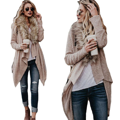 Damen Strickcardigan Flauschig Abnehmbarer Kunstfellkragen Norvielle