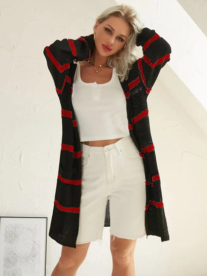 Damen Cardigan Lang Strick Modern Streifen Norvielle