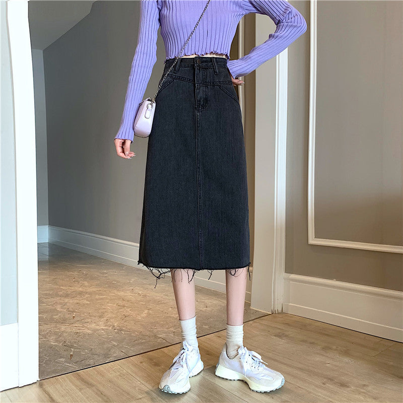 Damen Denimrock Midi unregelmäßiger Saum